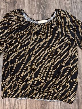 Michael Kors Black Top with Gold Chain & MK Logo Print